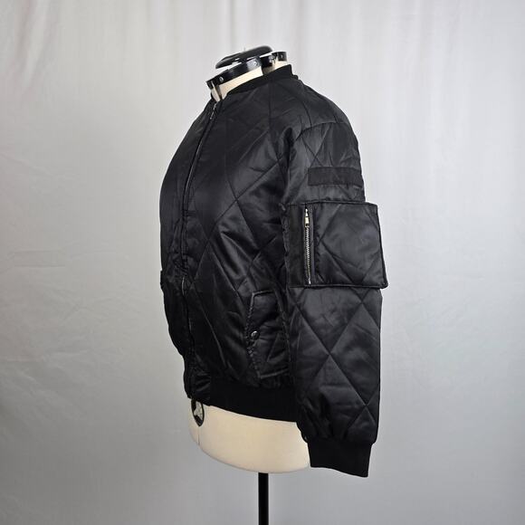 Eilly Bazar Quilted Bomber Jacket Women's L Black Zip Up NWOT - Picture 5 of 16